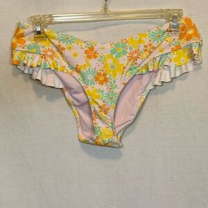 AA-78 Aerie NWT Cheekiest Yellow & Orange‎ Floral Ruffled Bikini Bottom Size XL